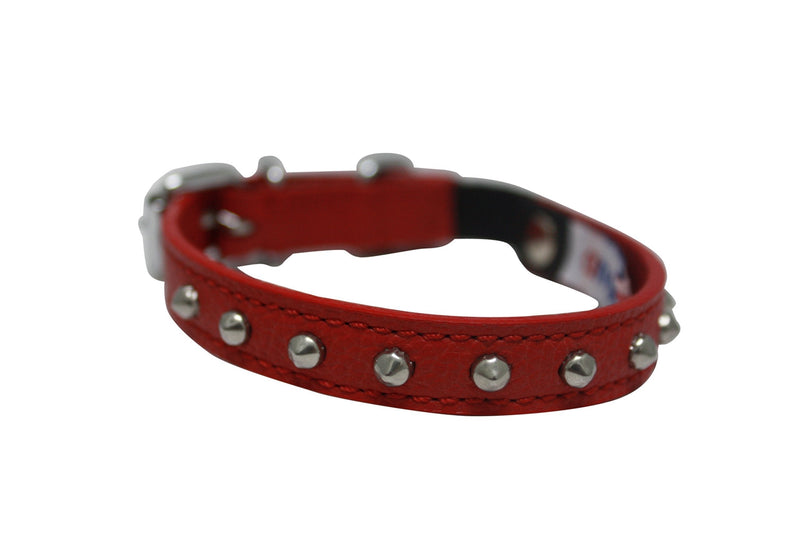 [Australia] - Genuine Leather Safety Release Studded Cat Collar | Stainless Steel & Adjustable Buckle | Durable Kitten Collar | Elastic Stretch Release | Available in Multiple Colors & Sizes | Angel Pet Supplies 10" X 1/2" Valentine Red 