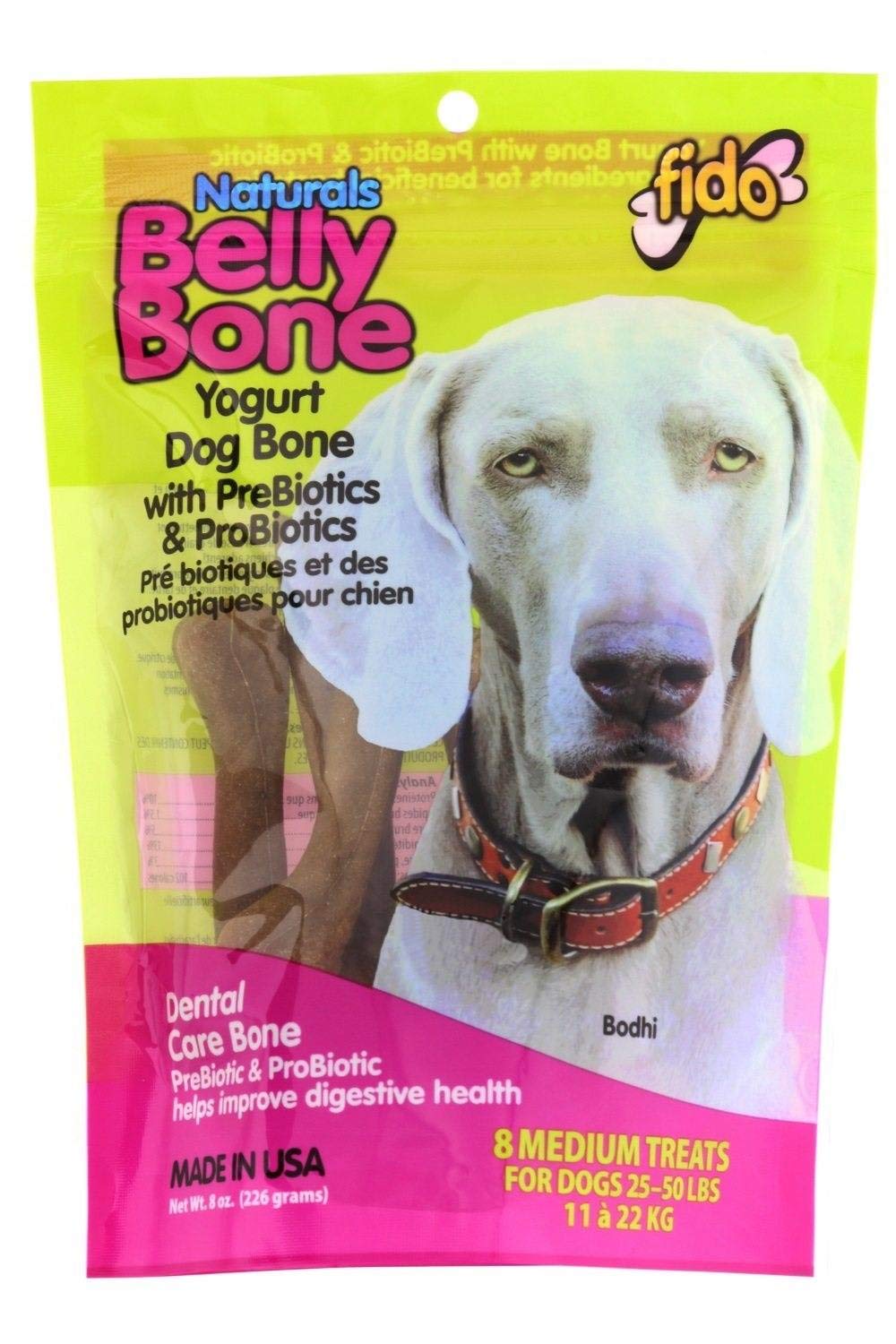 Fido Dental Care Belly Bones for Dogs, Yogurt Flavor - 8 Medium Treats - Safely Digestible Chew That Promotes Plaque and Tartar Control-Helps to Support Your Dog’s Digestive Health - PawsPlanet Australia