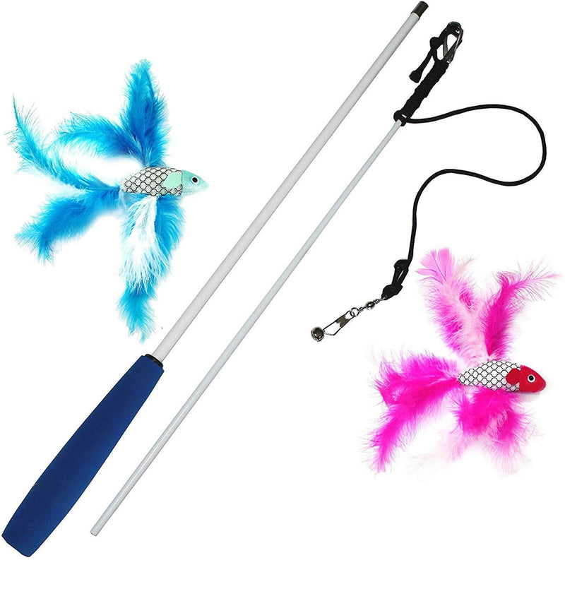 [Australia] - Pet Fit For Life 2 Fish and Feather Teaser and Exerciser for Cat and Kitten - Cat Toy Interactive Cat Wand 