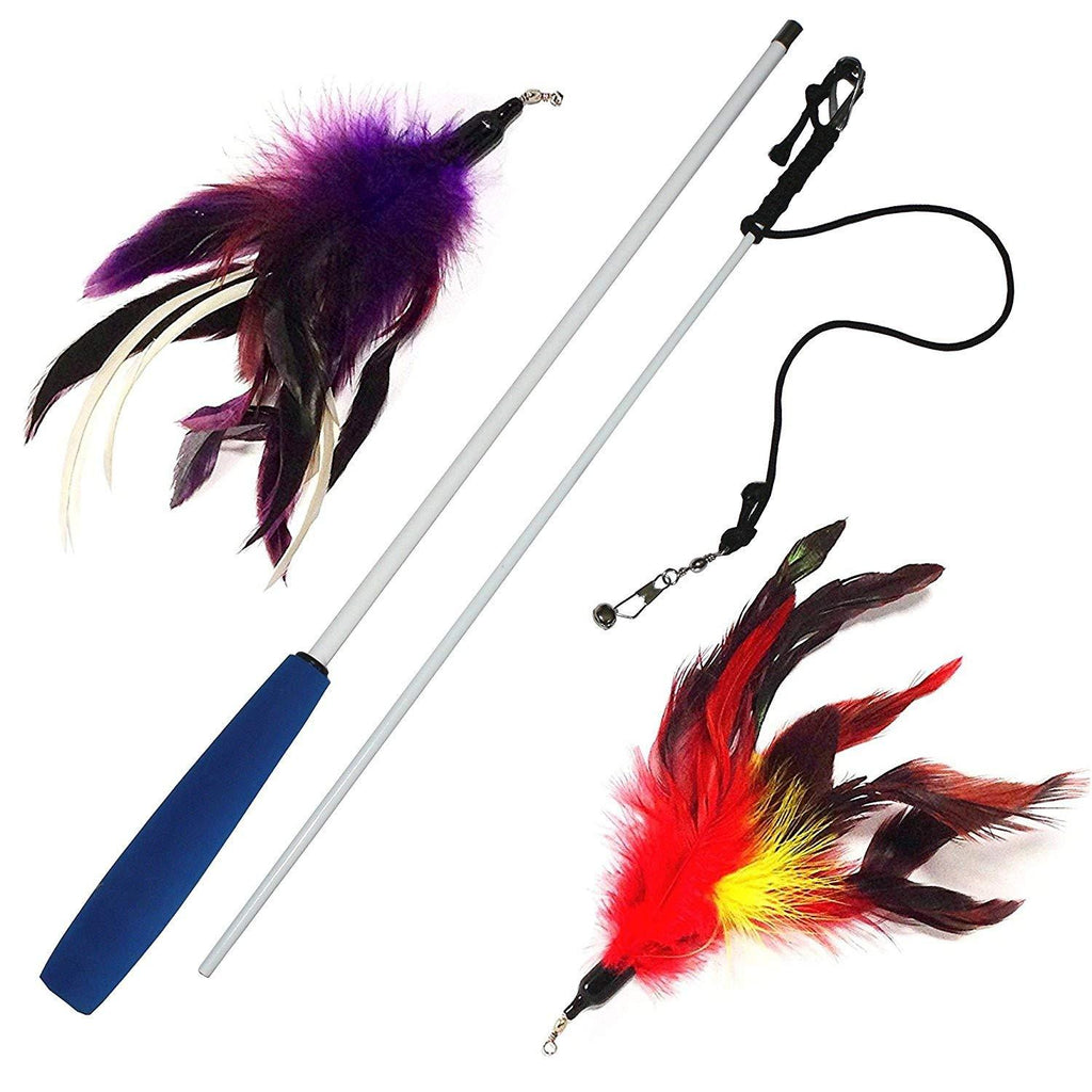 Pet Fit For Life Multi Feather Teaser and Exerciser for Cat and Kitten - Cat Toy Interactive Cat Wand - PawsPlanet Australia