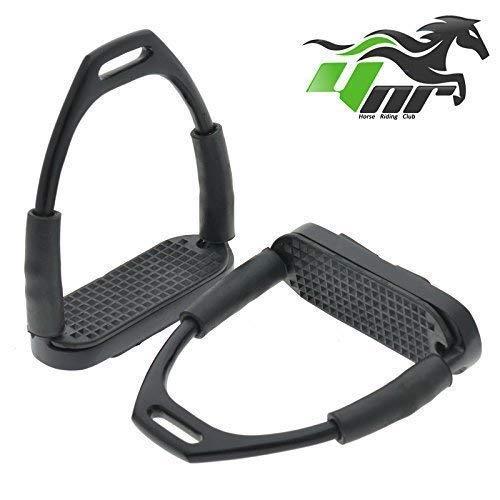 YNR ® Flexible Safety Stirrups Horse Riding Bendy Flexi Stirrups Irons S. Steel Black 4.75 - PawsPlanet Australia