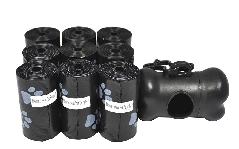 Downtown Pet Supply - Large Dog Poop Bags with Dog Leash Clip and Poop Bag Dispenser - Cat Litter & Dog Poop Scoop Bags - Unscented, Leak-Proof Bags 180 Bags Black with Paw Prints - PawsPlanet Australia