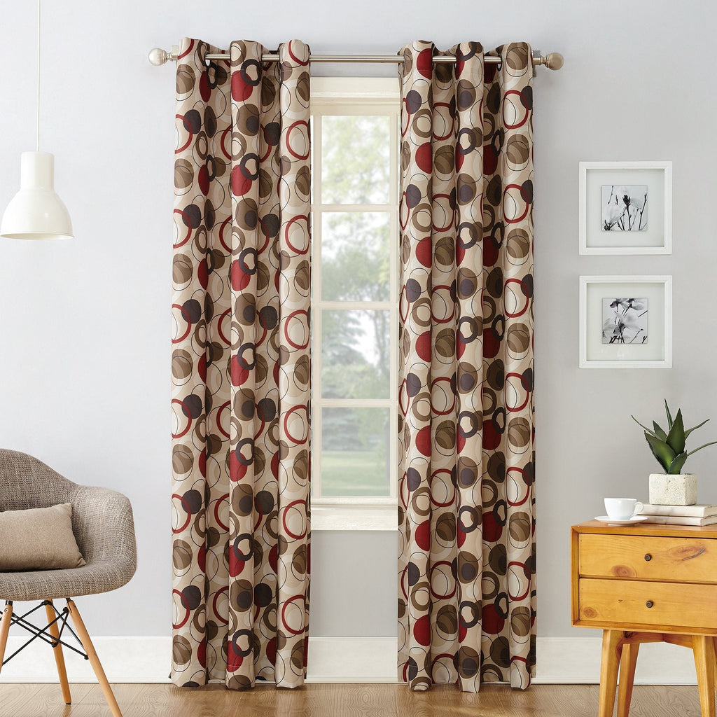 No. 918 Celestial Geometric Print Grommet Curtain Panel, 48 in x 84 in, Paprika Red - PawsPlanet Australia