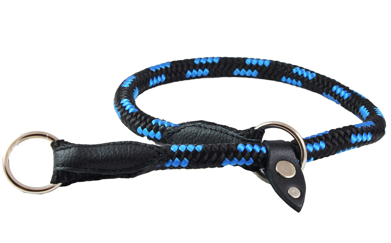 [Australia] - Dogs My Love Round Braided Rope Nylon Choke Dog Collar with Sliding Stopper 24" Long; 0.5" Diam (12mm) Blue/Black 