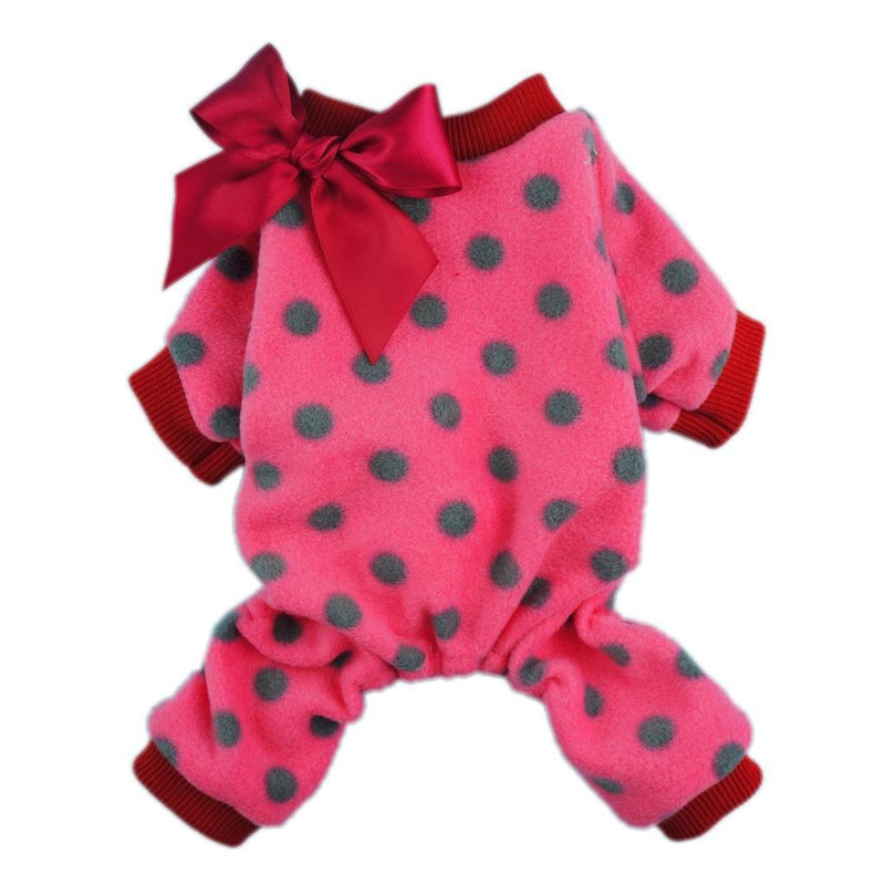 Fitwarm Cute Ribbon Polka Dots Fleece Pet Dog Coats Pajamas Soft Pjs Winter Clothes X-small (Chest12" Back8") - PawsPlanet Australia