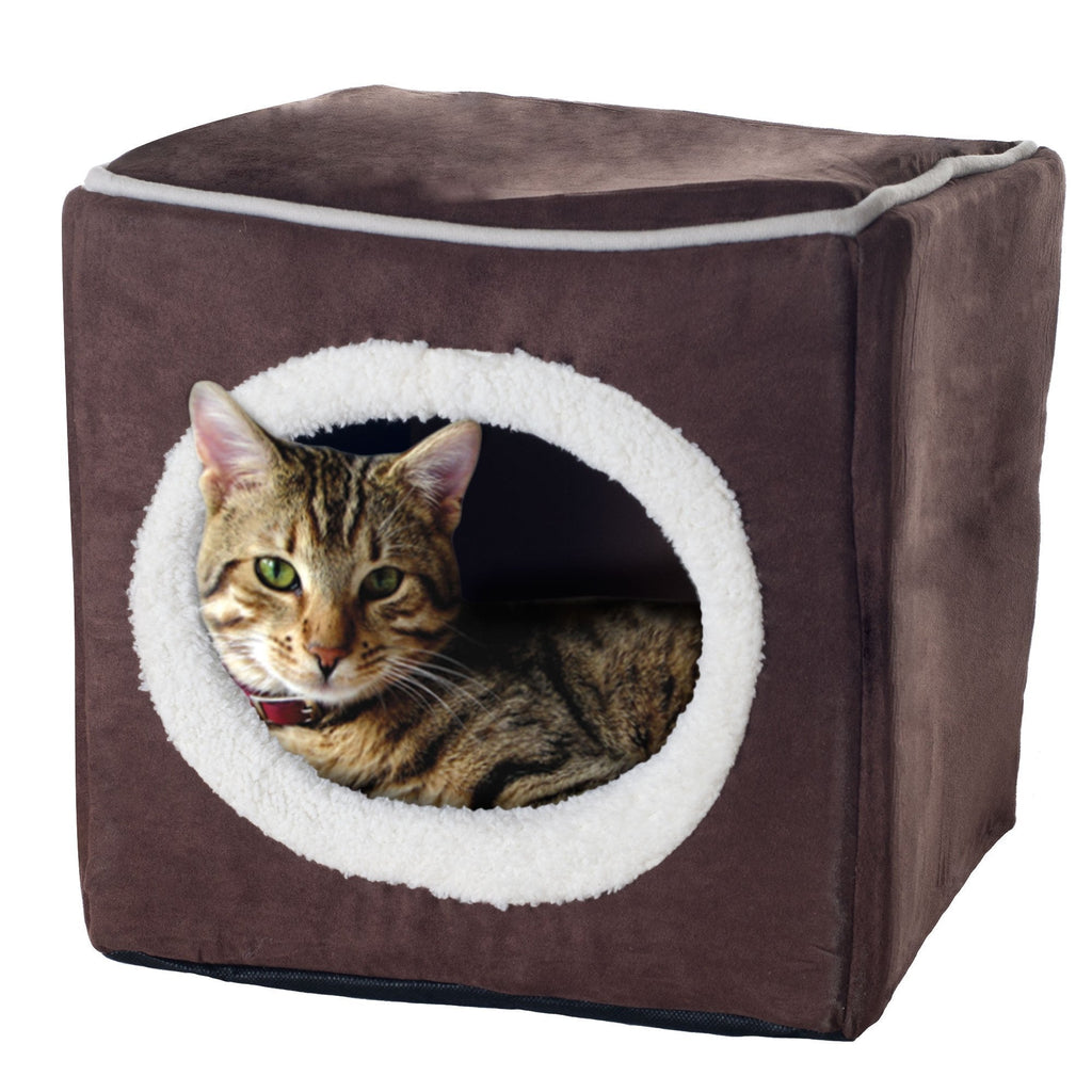 [Australia] - PETMAKER Cozy Cave Enclosed Cube Pet Bed - Dark Coffee 