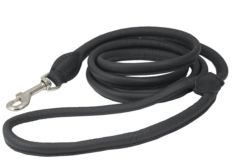 [Australia] - Dogs My Love 6ft Long Round Genuine Rolled Leather Dog Leash Small: 3/8" Black 