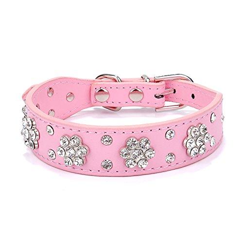 [Australia] - Gimilife Leather Dog Collar, Personalized Dog Cat Collar, Bling Collar, PU Leather Collar Black,Red,Pink and Blue, Male and Female, Five Adjustable Sizes,Small or Medium Dogs(Pink, S) 
