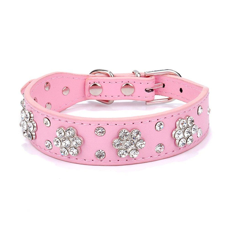 [Australia] - Gimilife Leather Dog Collar, Personalized Dog Cat Collar, Bling Collar, PU Leather Collar Black,Red,Pink and Blue, Male and Female, Five Adjustable Sizes,Small or Medium Dogs pink M 