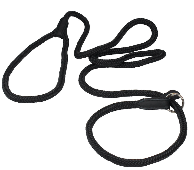 [Australia] - Dogs My Love Nylon Rope Slip Dog Lead Collar and Leash British Style 4ft Long Small: 1/4" (6mm) Black 