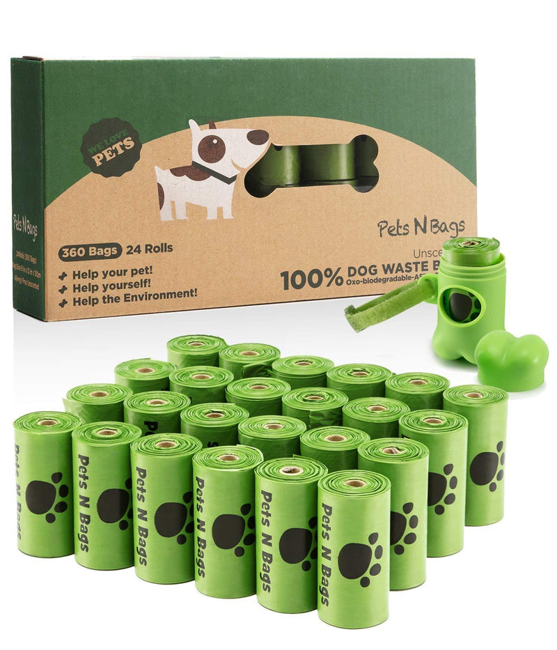 [Australia] - Pets N Bags Dog Poop Bags, Dog Waste Bags, Biodegradable Unscented Refill Rolls, Includes Dispenser Green 