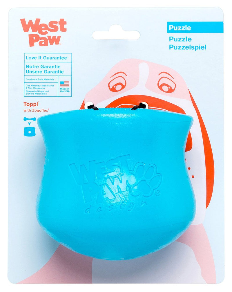 [Australia] - West Paw Zogoflex Toppl Treat Dispensing Dog Toy Puzzle – Interactive Chew Toys for Dogs – Dog Toy for Moderate Chewers, Fetch, Catch – Holds Kibble, Dog Training Treats, Made in USA Large Aqua 