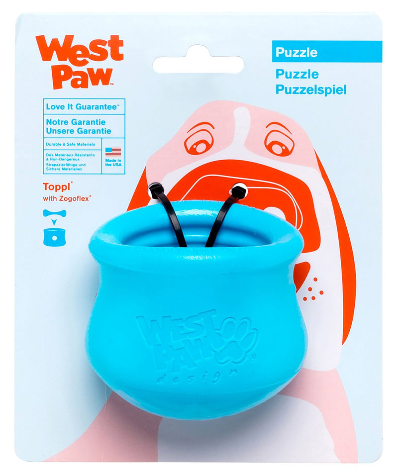 WEST PAW Zogoflex Toppl Treat Dispensing Dog Toy Puzzle – Interactive Chew Toys for Dogs – Dog Enrichment Toy for Moderate Chewers, Fetch, Catch – Holds Kibble, Dog Training Treats, Made in USA Small Aqua Blue - PawsPlanet Australia