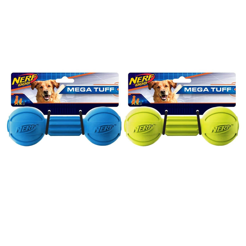 [Australia] - Nerf Dog Barbell Chew Toy 2-Pack Blue and Green 