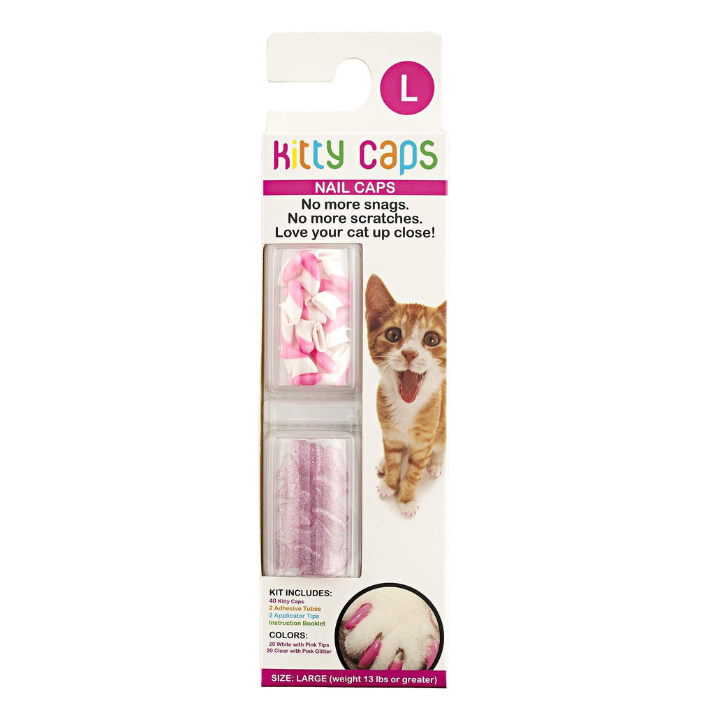 Kitty Caps Nail Caps for Cats| Safe, Stylish & Humane Alternative to Declawing Stops Snags & Scratches, Single Set Turquoise/Grey, Black/Hot Pink/Purple or Pink/Glitter Large (13 lbs or greater) - PawsPlanet Australia