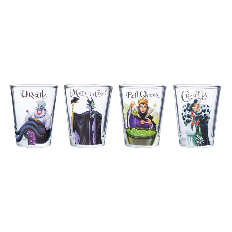 Silver Buffalo Disney Villains Queen, Cruella, Malificent, and Ursula 4-piece Mini Glass Set, 1-Ounce Each, Clear - PawsPlanet Australia