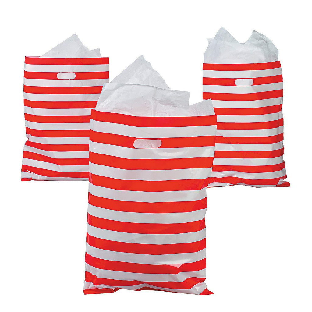 Fun Express Huge Red and White Stripe Plastic Favor 17" x 12" Bags (50 Bags)-Gift & Favor Bags, Nautical or Pirate Themed Party Accessories - PawsPlanet Australia