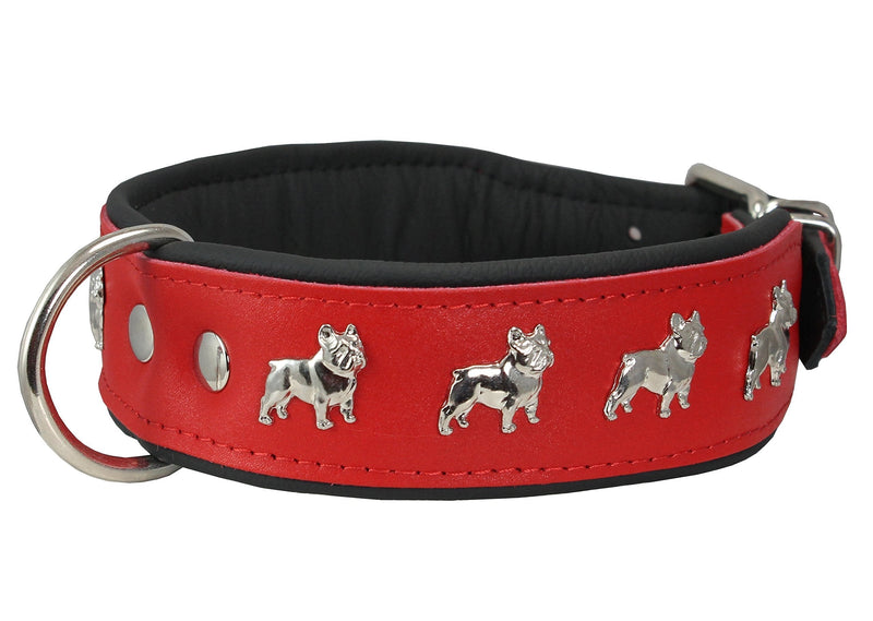 [Australia] - Dogs My Love Real Leather Soft Leather Padded Dog Collar Bulldog 16.75"-19.25" Neck; 1.75" Wide Red/Black 