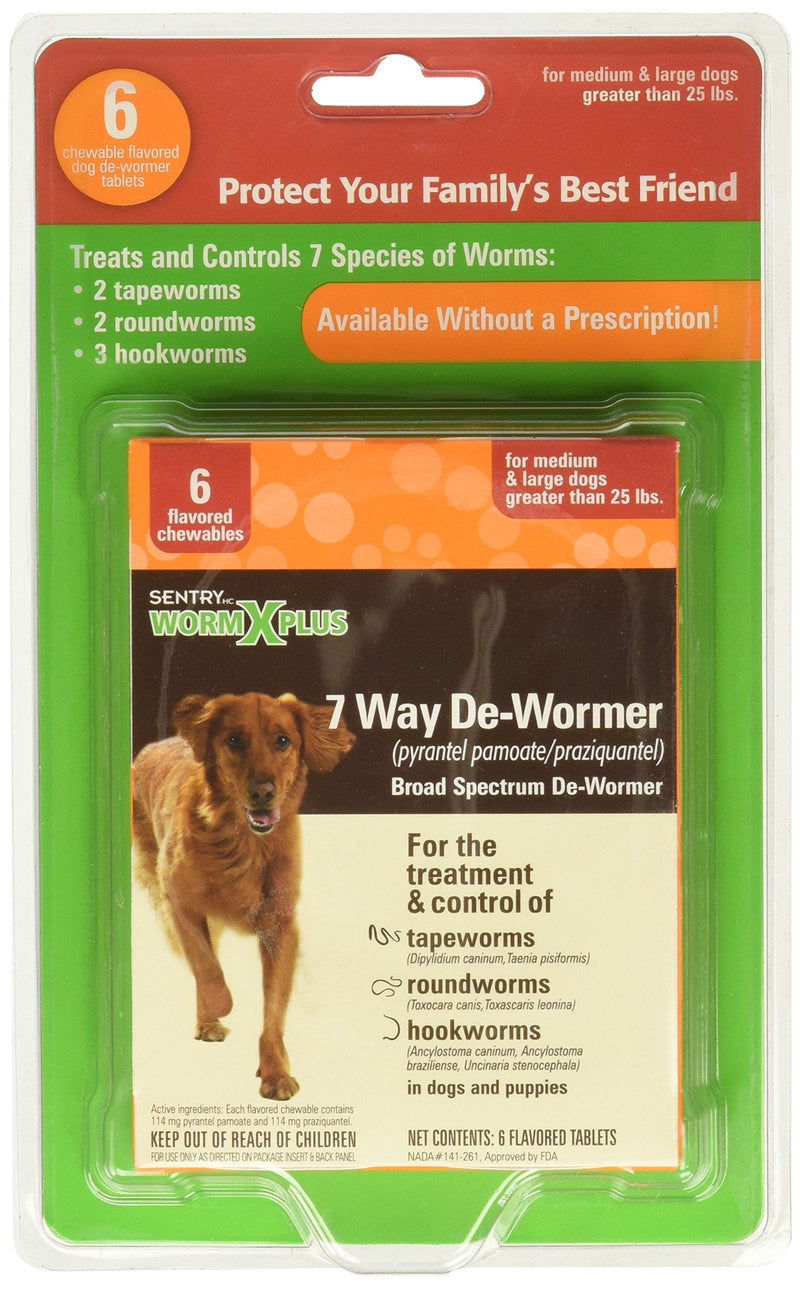 SENTRY Worm X Plus 7 Way DeWormer Large Dogs (6 count) Package may vary Basic - PawsPlanet Australia