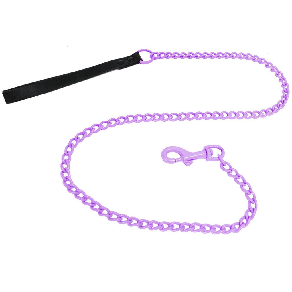 [Australia] - Platinum Pets Stainless Steel Dog Leash with Leather Handle 48 in x 4 mm Sweet Lilac 