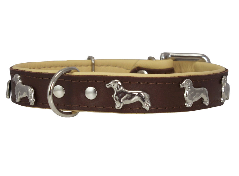 [Australia] - Dogs My Love Real Leather Soft Leather Padded Dog Collar Dachshund 10.5"-12" Neck; 3/4" Wide Brown/Beige 