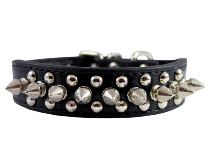 [Australia] - 8"-10" Faux Leather Spiked Studded Punk Dog Collar 7/8" Wide for Small/X-Small Breeds and Puppies,Black 