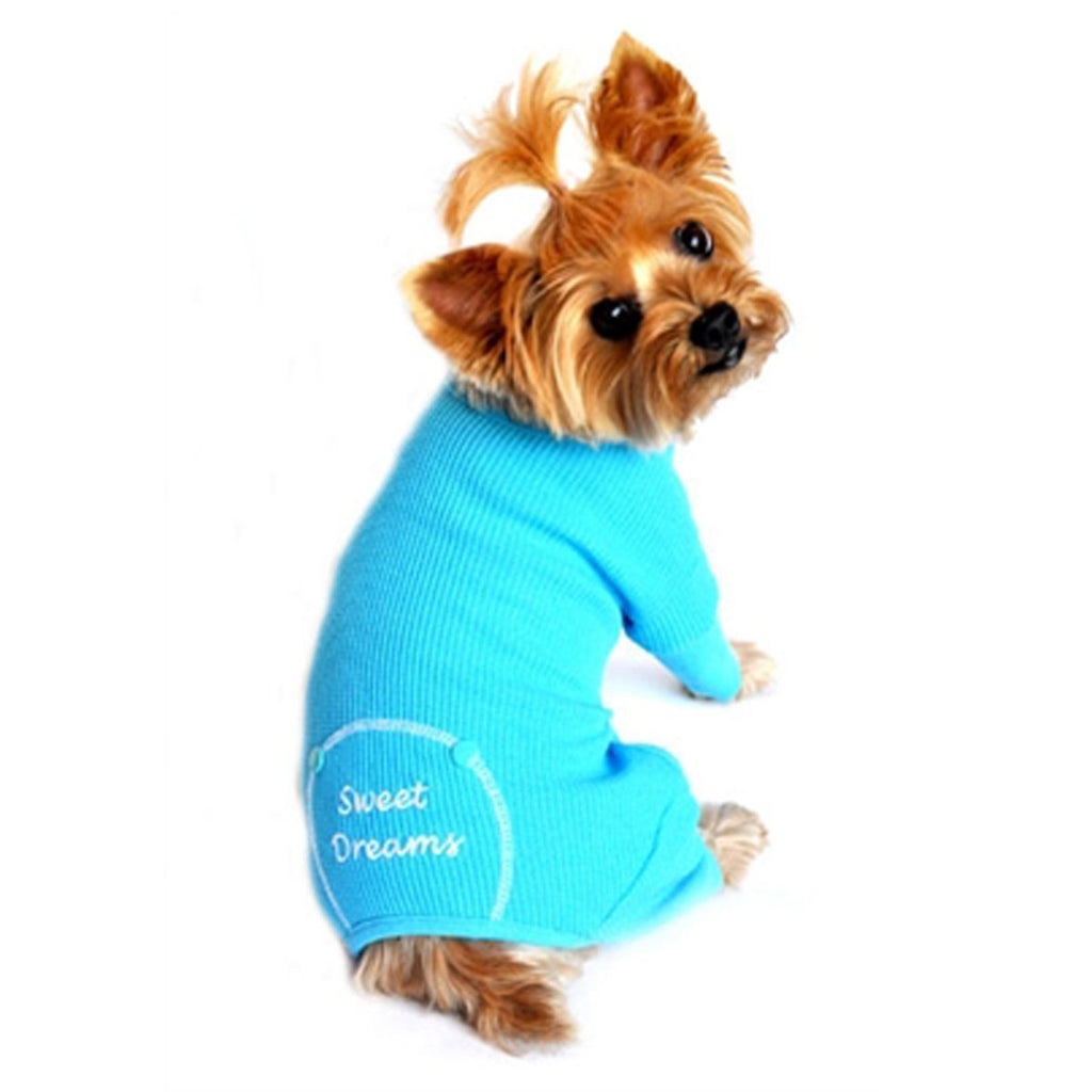 DOGGIE DESIGN Sweet Dreams Thermal Cotton Pajamas for Dogs M (16"-19" girth; 13"-16" neck) Blue - PawsPlanet Australia