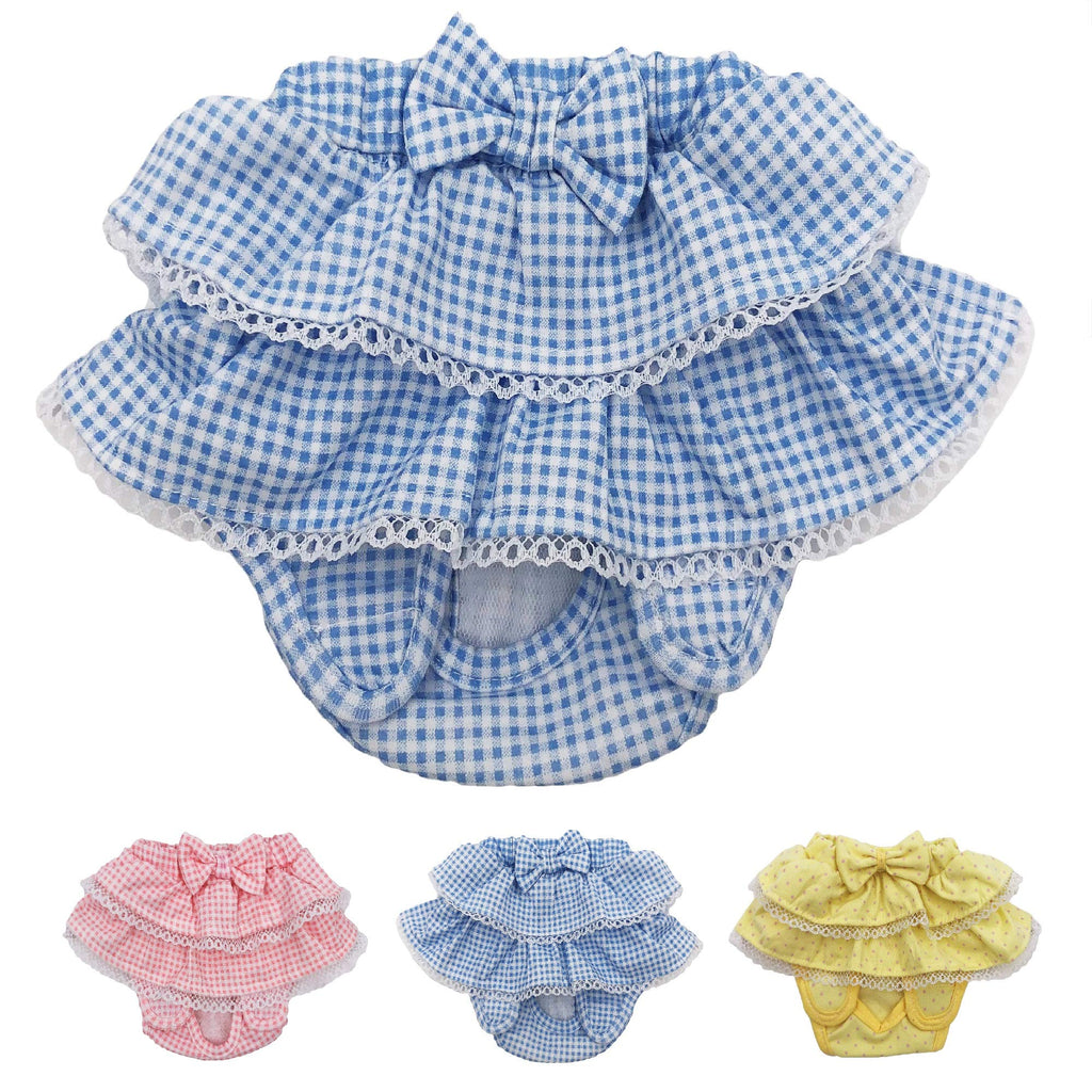 FunnyDogClothes Dog Skirt Diaper Female Sanitary Pant Dress Ruffles Cotton Small Pet Cat MEDIUM: Waist 8" - 10" BLUE - PawsPlanet Australia