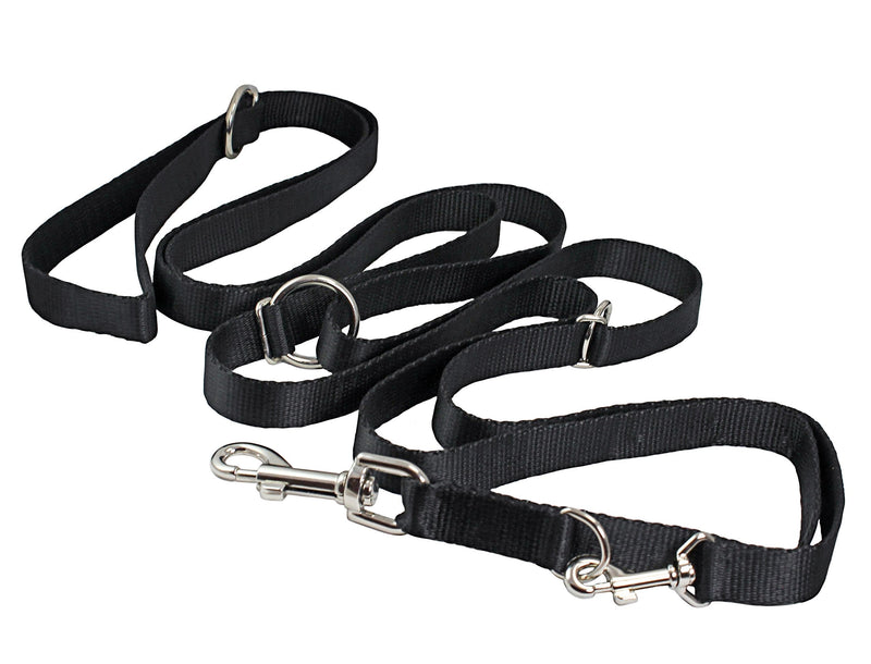 [Australia] - Dogs My Love 3/4" Wide 6 Way European Multi-Functional Nylon Dog Leash, Adjustable Lead 5.5"-10' Long Black 
