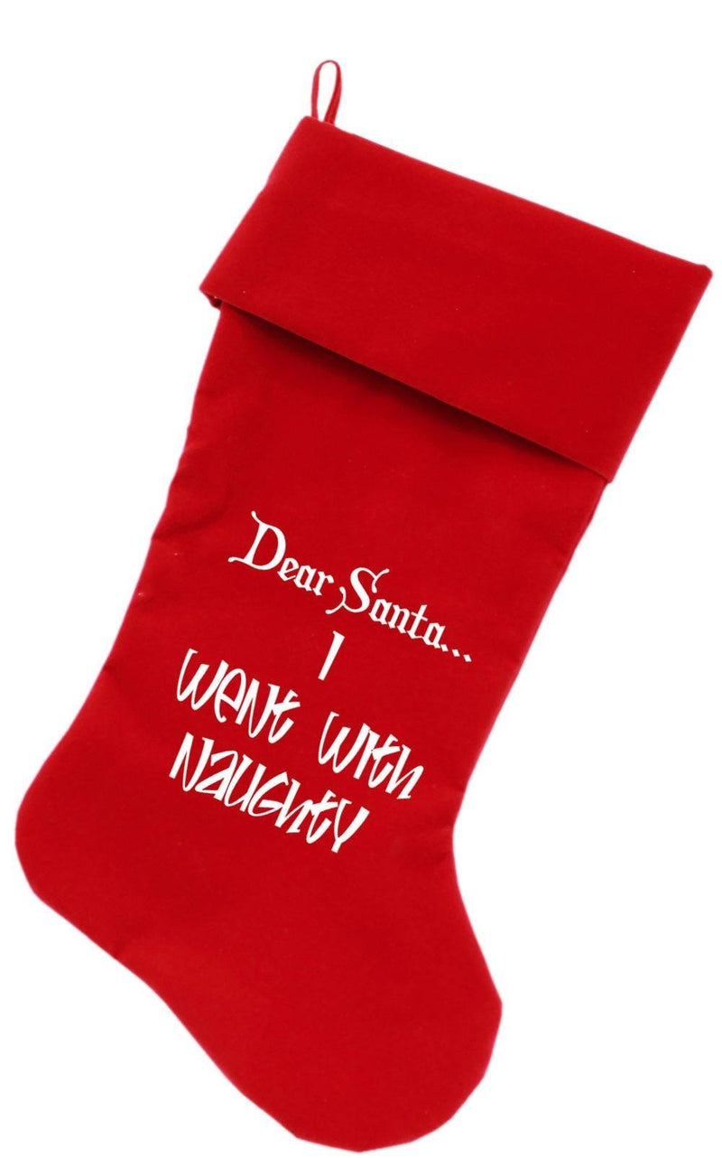 Mirage Pet Products Went with Naughty Screen Print Velvet Red Christmas Stocking - PawsPlanet Australia