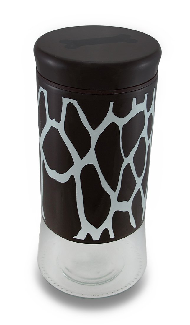 [Australia] - Brown and White Giraffe Print Pampered Pooch Glass Pet Treat Jar w/Lid 
