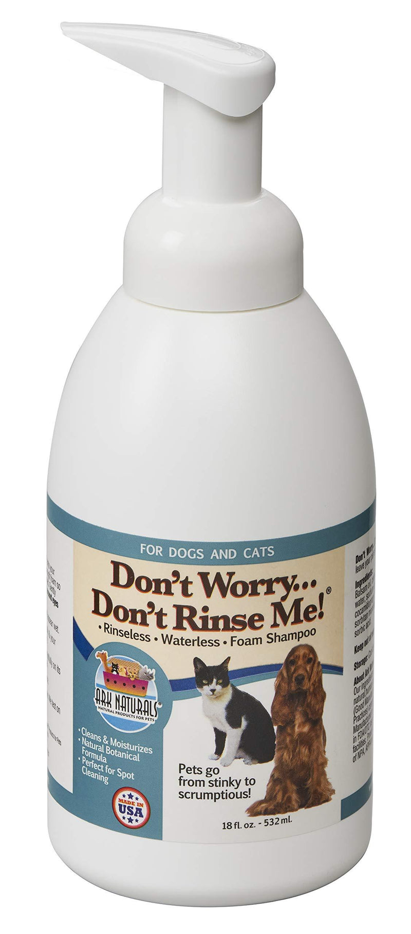 [Australia] - Ark Naturals Don't Worry Don't Rinse Me, Waterless No Rinse Shampoo for Dogs and Cats, Freshens and Removes Odors, 16oz Bottle 