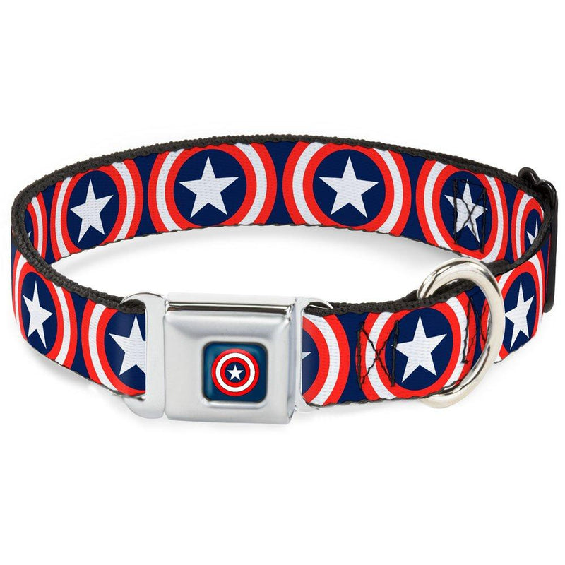 [Australia] - Buckle-Down Dog Collar Seatbelt Buckle Captain America Shield Repeat Navy Available in Adjustable Sizes for Small Medium Large Dogs 1" Wide - Fits 15-26" Neck - Large 