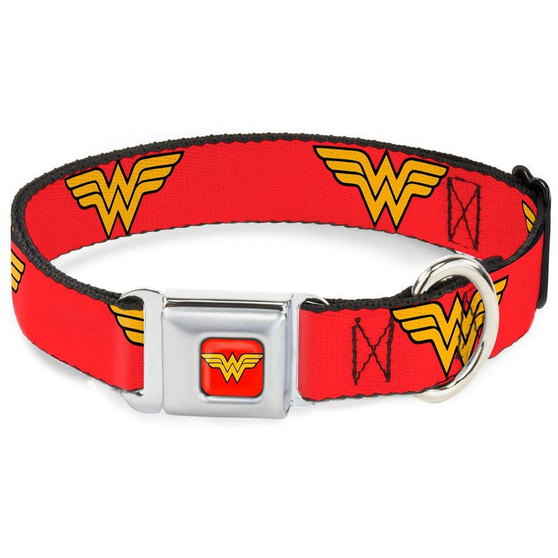 [Australia] - Buckle-Down Seatbelt Buckle Dog Collar - Wonder Woman Logo Red 1" Wide - Fits 15-26" Neck - Large 