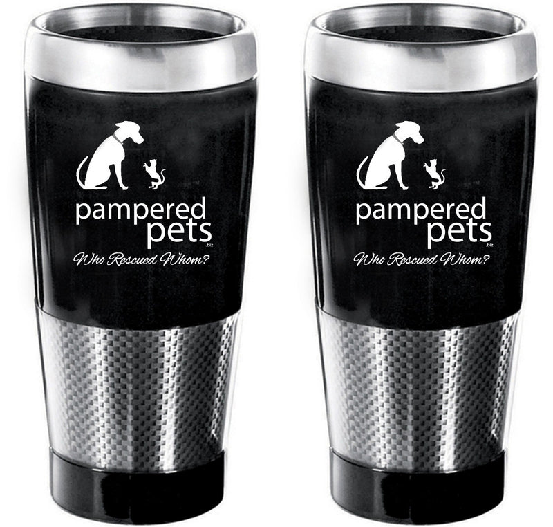[Australia] - Pampered Pets Laser Engraved Logo Who Rescued Whom? Stainless Steel Tumbler, 16-Ounce, Black with Double-Wall Construction, 2-Pack 