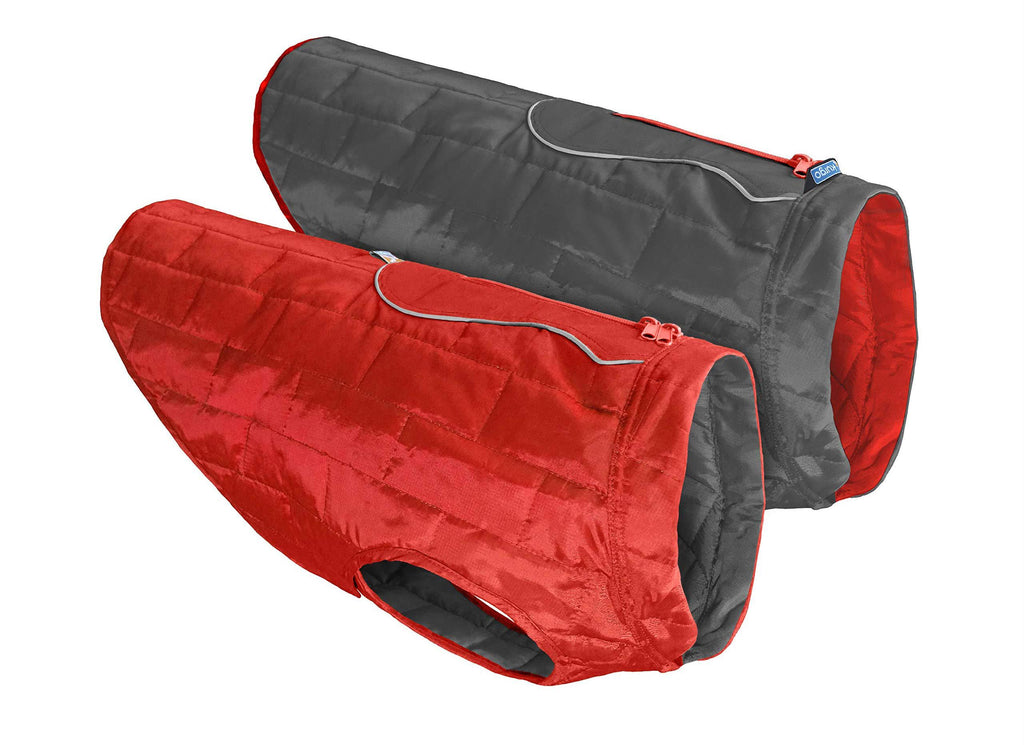 [Australia] - Kurgo Dog Jacket | Reversible Winter Jacket for Dogs | Pet Coat for Hiking | Water Resistant | Reflective | Lightweight | Wear with Harness | Athletic | Loft Jacket | For Small, Medium, & Large Dogs Chili Red/Charcoal 