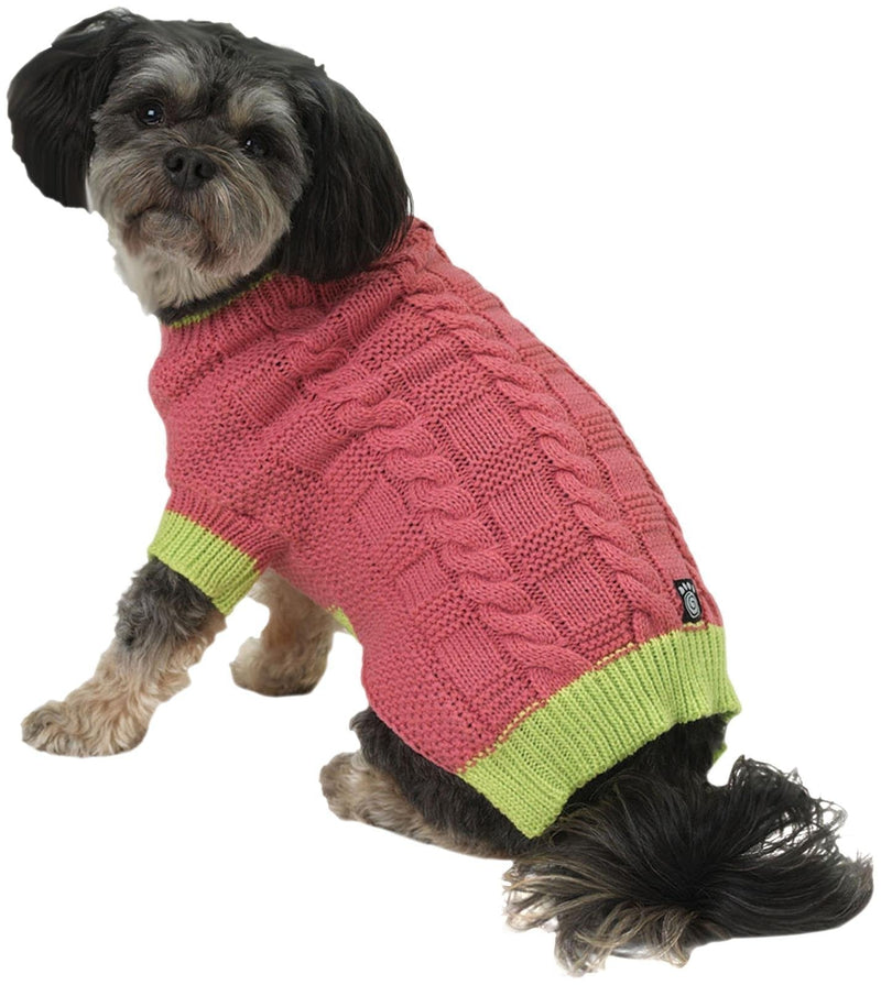 Cody's Chunky Cable Dog Sweater - Pink and Lime X-Small - PawsPlanet Australia