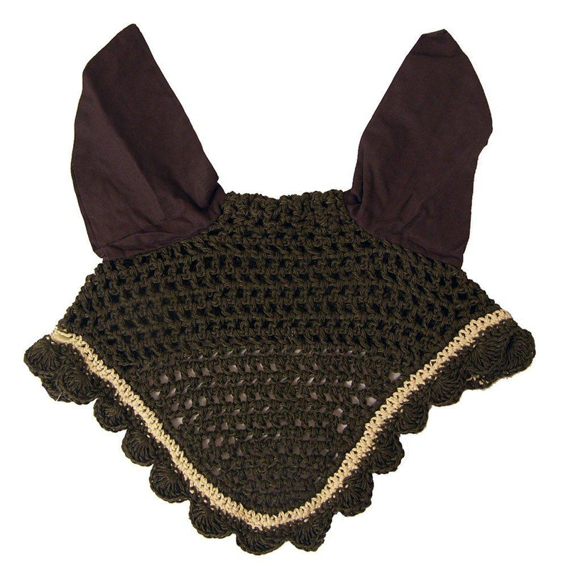 Intrepid International All Crochet Fly Veil with Ears Horse Size Chocolate/Cream - PawsPlanet Australia