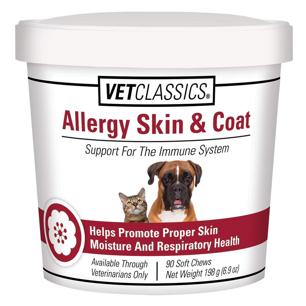 Vet Classics Allergy Skin & Coat Support Pet Supplement for Dogs & Cats – Pet Health Supplement for Cat Skin Moisture, Dog Allergies, Pet Respiratory Health– Includes Antioxidants – Soft Chews 90 Ct. - PawsPlanet Australia