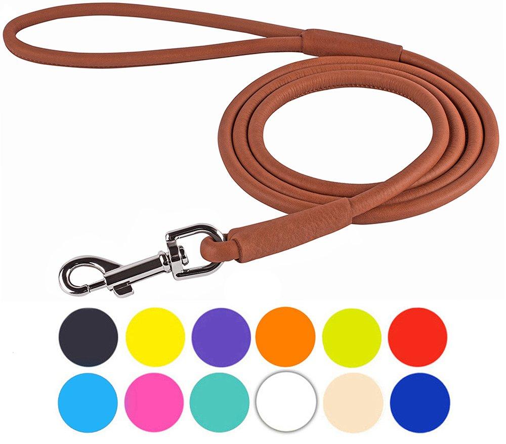 [Australia] - CollarDirect Rolled Leather Dog Leash Rope Soft Padded Training Lead Heavy Duty Leashes for Dogs Small Medium Large Puppy Black Blue Red Orange Green Pink White Size S 6ft Brown 