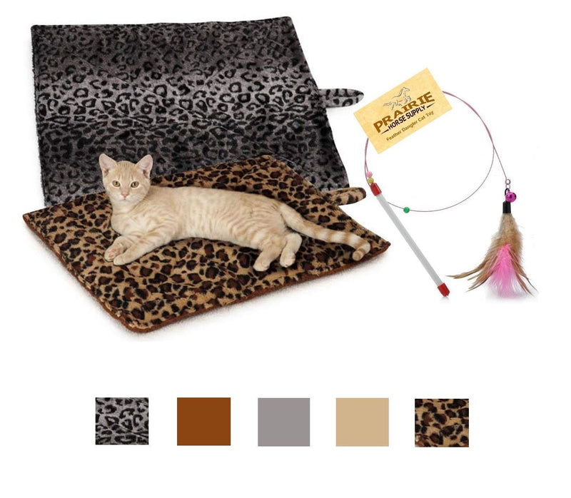 [Australia] - Quality Thermal Cat Mat and Free Cat Toy (Assorted Colors) (1, 2, 3, or 4 Mats) Cozy Self Heating Warming Kitty Kitten Puppy Small Dog Bed, Reversible Washable Pad, No Electricity 1 Mat Gray Leopard 