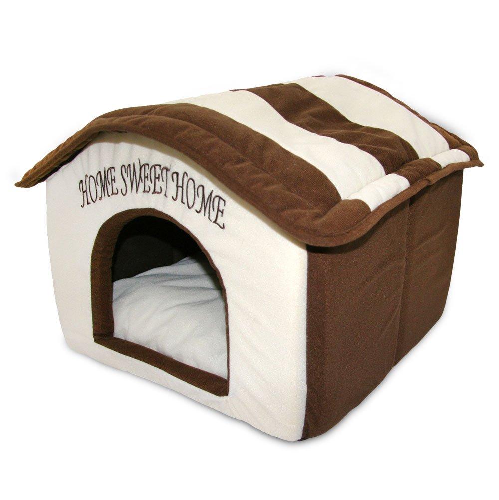 Portable Indoor Pet House, Best Supplies, Cream Brown Stripes (16" X 16") - PawsPlanet Australia