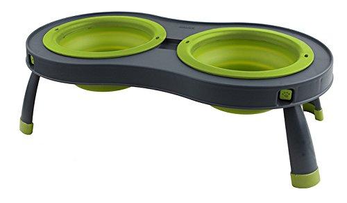 [Australia] - Dexas Popware for Pets Double Elevated Pet Feeder Large Gray/Green 