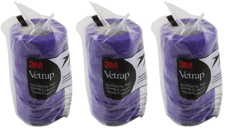3M Vetrap 4" Bold Color High Performance Animal Bandaging Tape, 4" x 5 Yards - Purple (Pack of 3) - PawsPlanet Australia