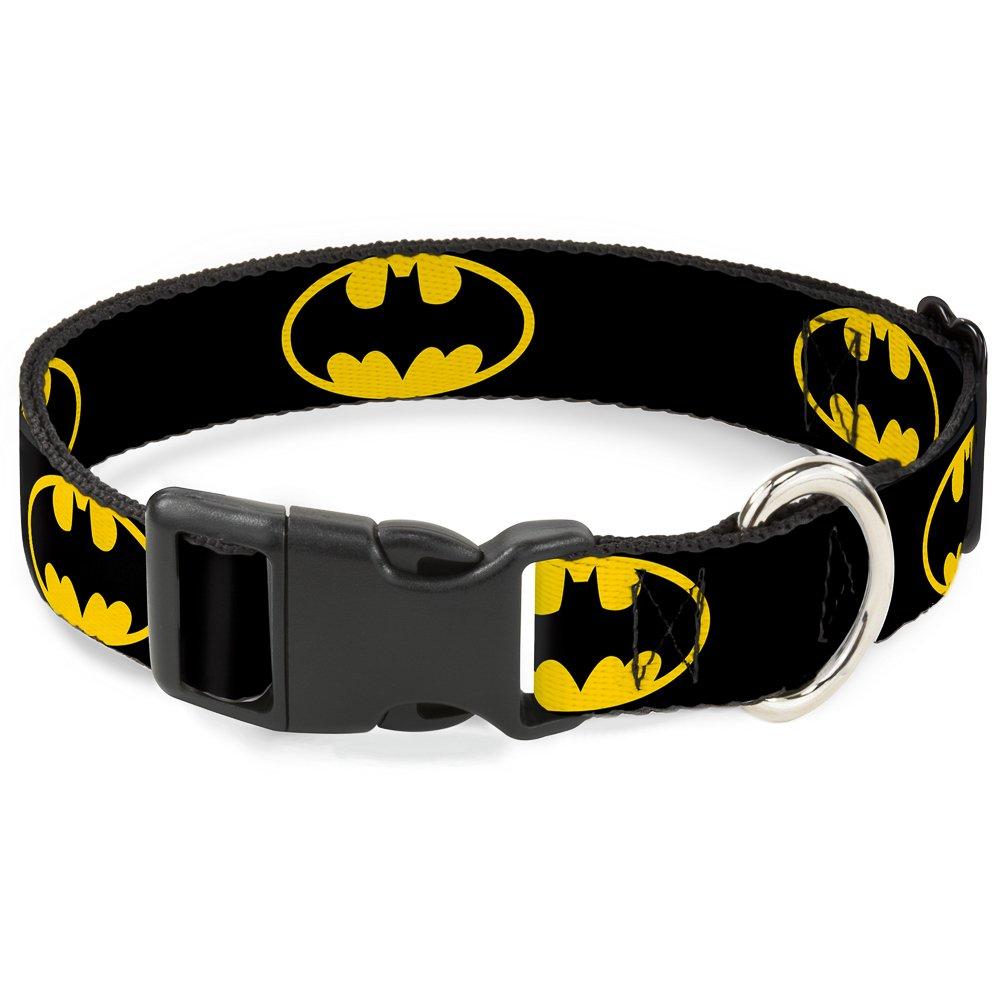 [Australia] - Buckle-Down Plastic Clip Collar - Batman Shield Black/Yellow - 1" Wide - Fits 9-15" Neck - Small 