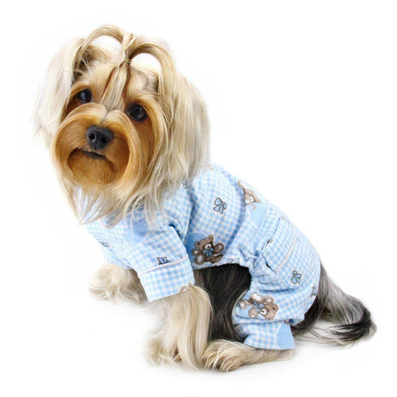 Klippo Dog/Puppy Teddy Bear Flannel Pamajas/Bodysuit/Overall/Jumper/Romper for Small Breeds - Light Blue - PawsPlanet Australia