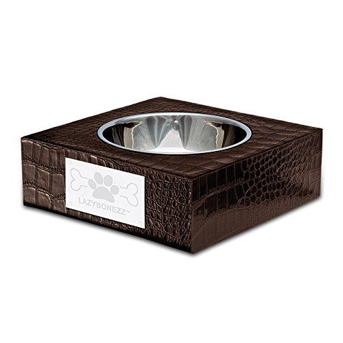 [Australia] - LazyBonezz Croc Embossed Pet Feeding Bowl for Dogs and Cats with One Dishwasher Safe Metal Bowl for Food and Water Small Espresso 