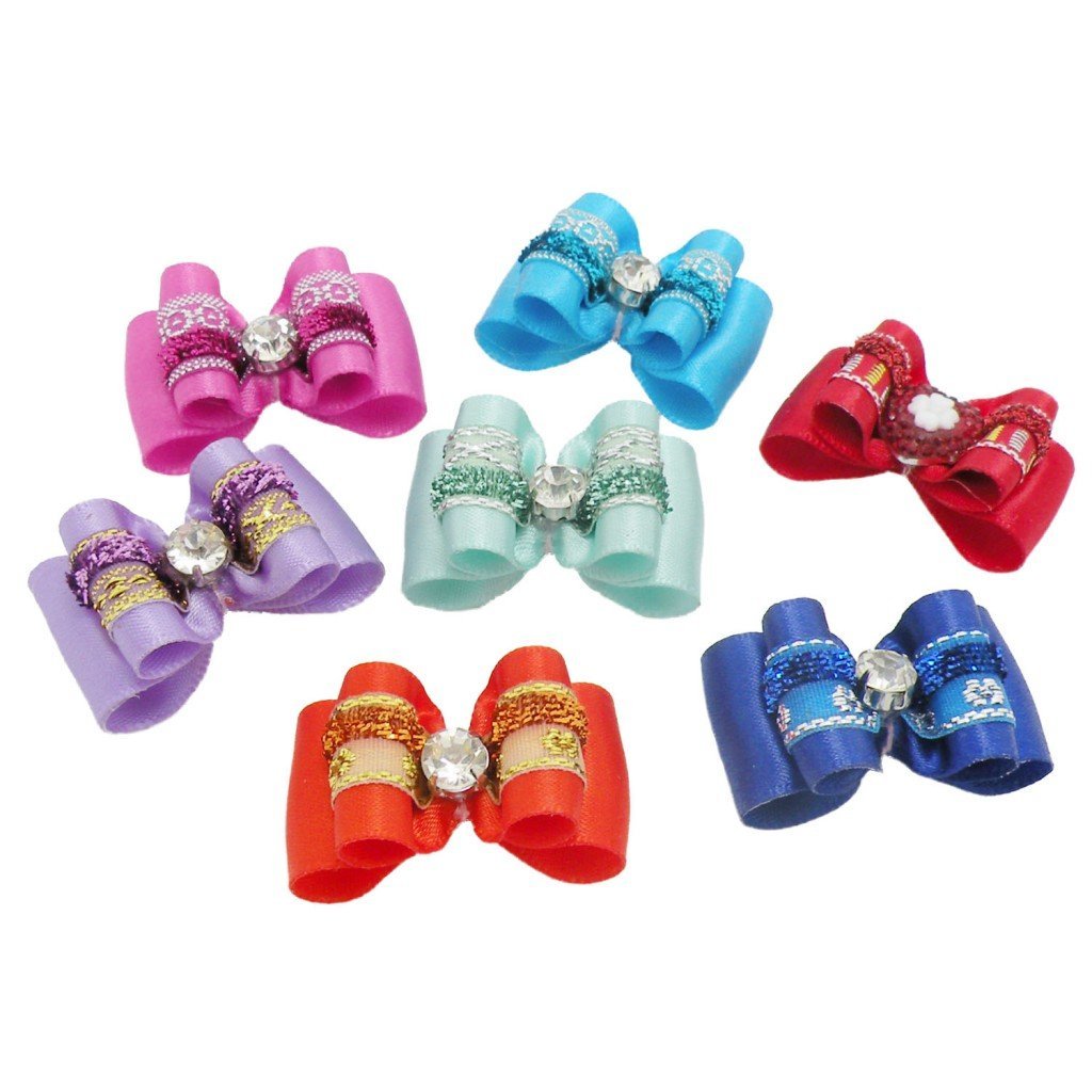 [Australia] - PET SHOW Bling Pet Hair Bows with Rubber Bands for Small Dogs Cat Puppy Grooming Hair Accessories Pack of 10 