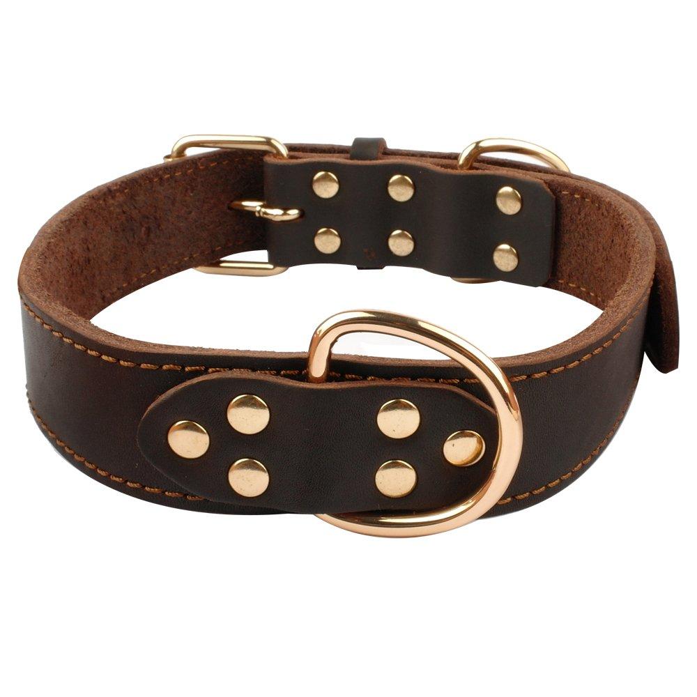 [Australia] - Beirui Dog Collar Leather - Soft Genuine Latigo Leather Made - Best Choice for Daily Walking or Sports Training M:16-21" Brown 