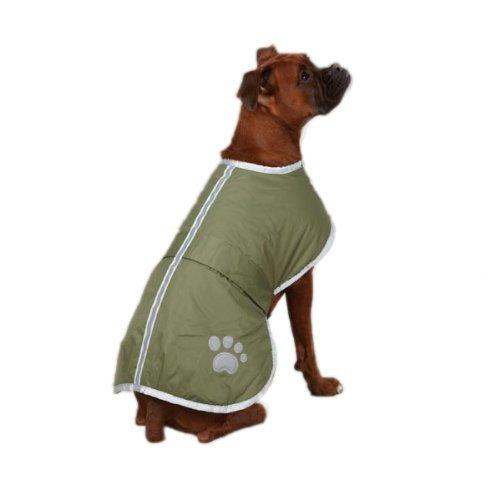 [Australia] - TOPSOSO Fashion Shop Dog Blanket Coat Reversible Winter Jacket with Waterproof Shell,Fleece Lining and Reflective Strip and Paw Print 3 Color for Choice L Green 